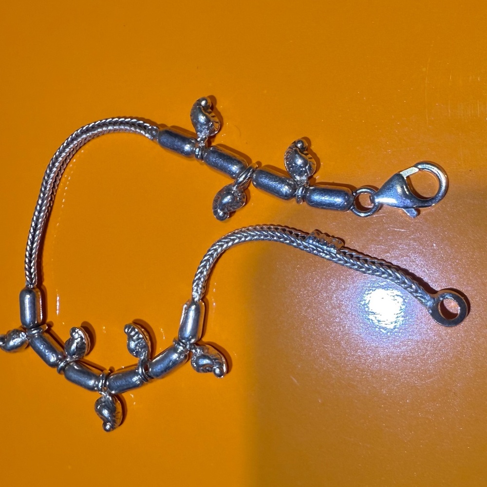 Sterling Silver Snake Chain Bracelet Dangling Bead Charm Vintage 925